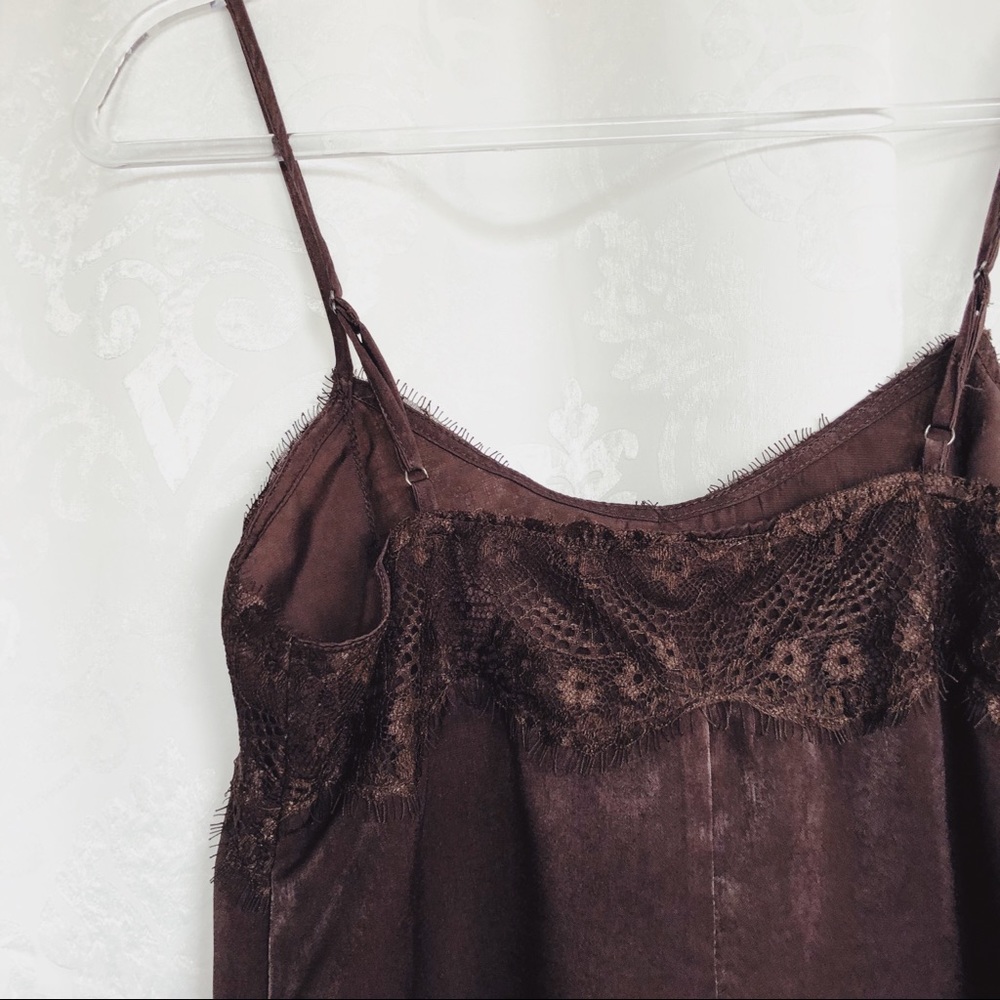 🆕Coralee Chocolate Brown Satin & Lace Cami Top - Picture 8 of 8